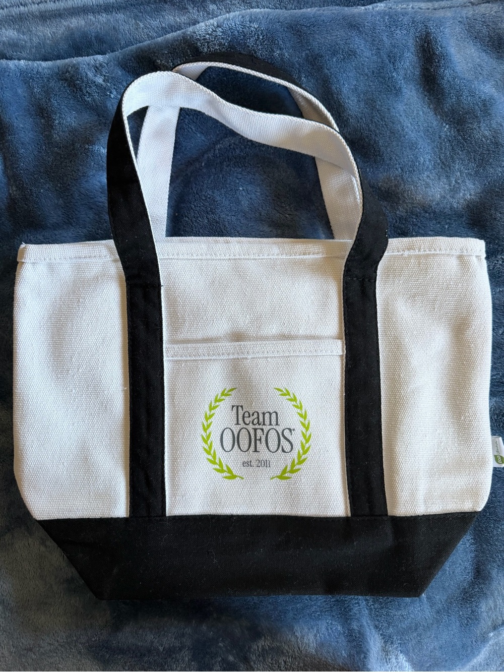 Team OOFOS Canvas Tote Bag in White and Black with Lime Logo